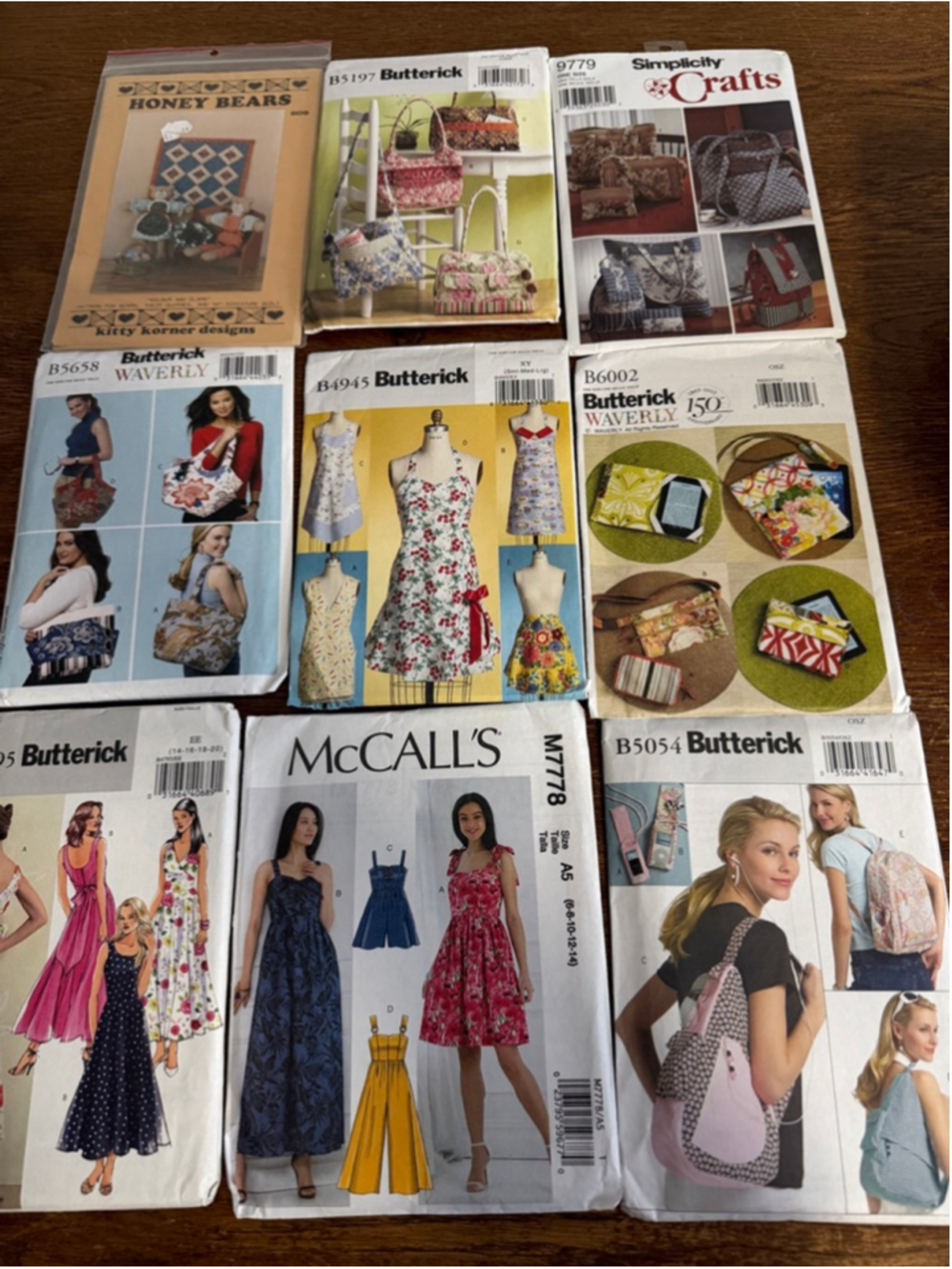 Lot 9 Uncut Sewing Patterns Butterick McCalls Simplicity Waverly Bags Dresses Ap